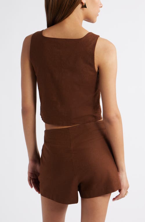 Open Edit Sleeveless Linen Blend Top In Brown