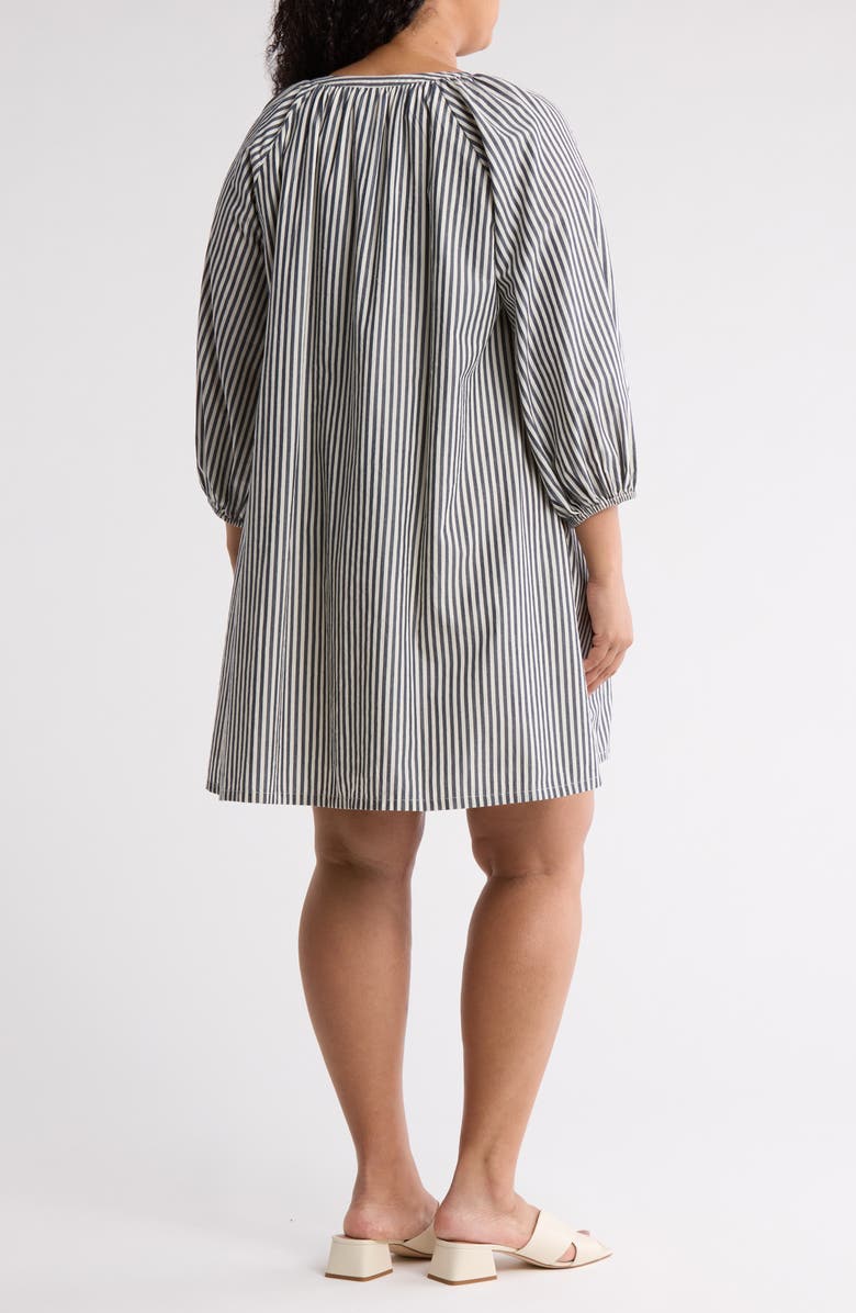 Melrose and Market Long Sleeve Poplin Minidress, Alternate, color, Ivory- Navy Cabana Stripe
