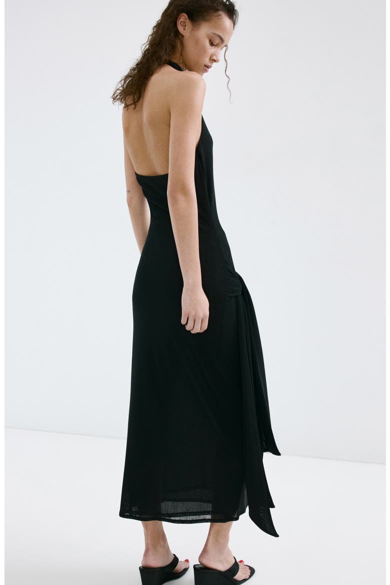 Side Drape Halter Maxi Dress, Alternate, color, BLACK