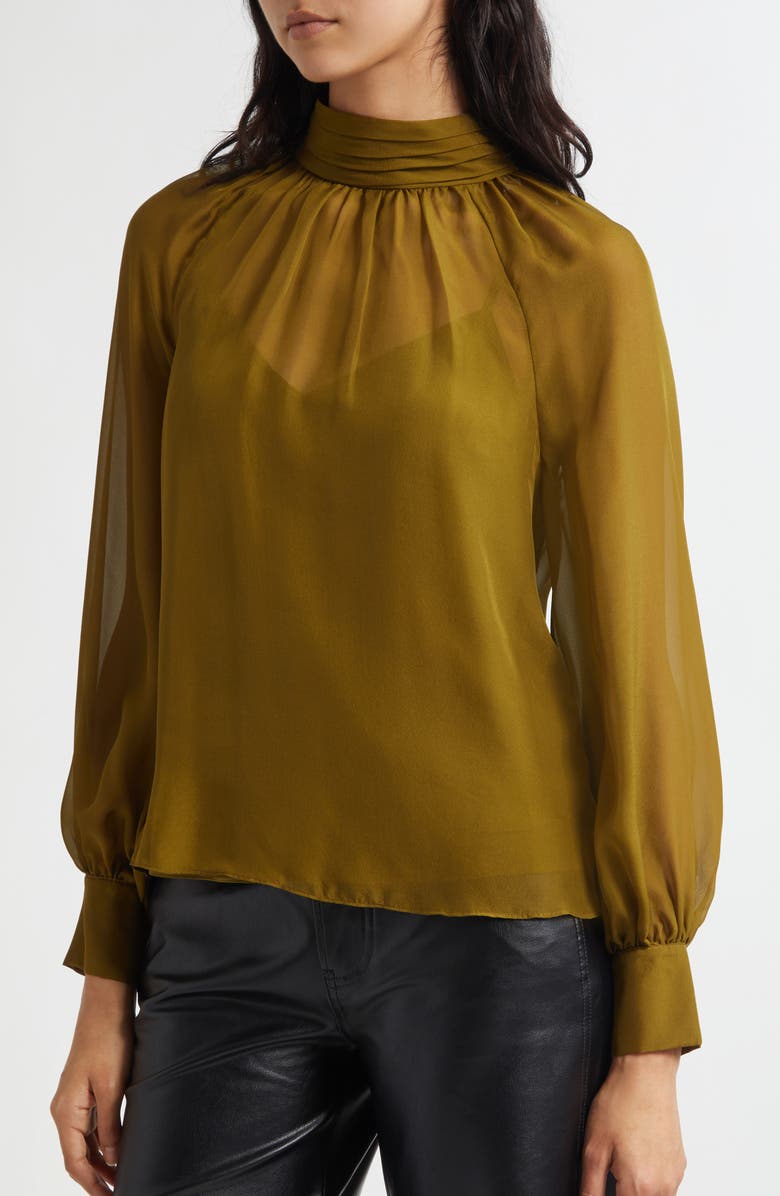 Veronica Beard Alyssa Silk Top, Alternate, color, Moss