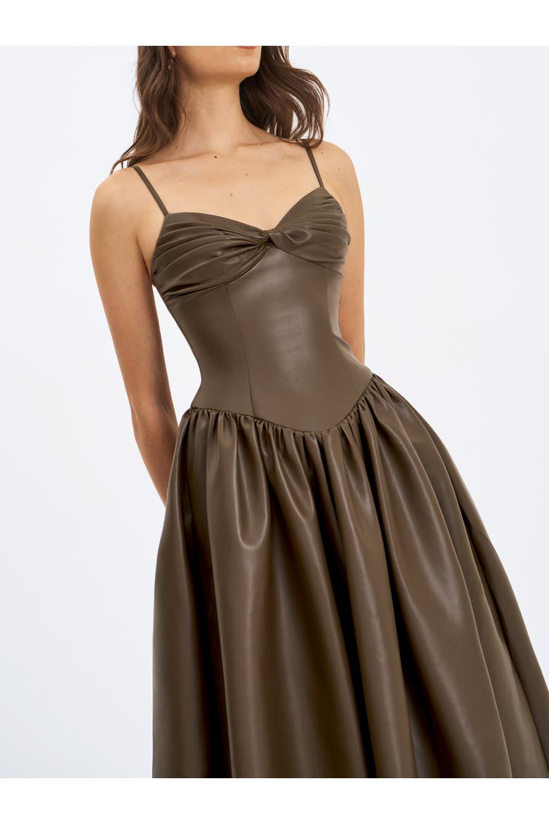 Parisia Vegan Leather Drop Waist Maxi Dress, Alternate, color, Brown