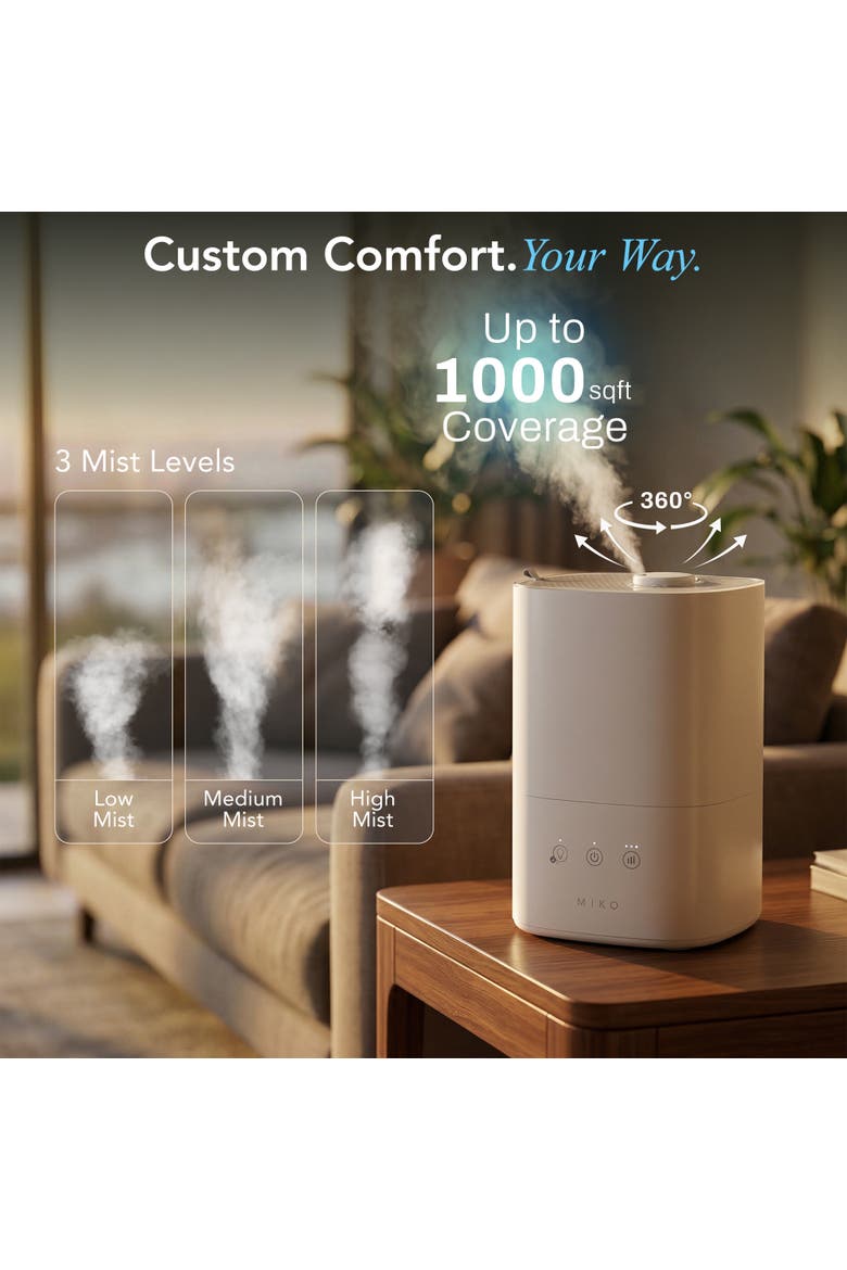 Breeze 3-Speed White Ultrasonic Cool Mist Humidifier with Top-Fill Tank and Aroma Tray, Alternate, color, White
