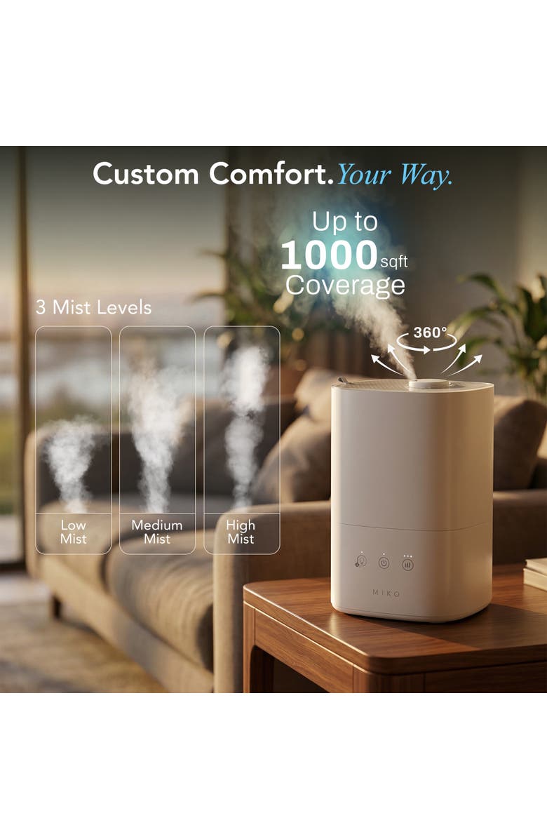 MIKO Breeze 3-Speed White Ultrasonic Cool Mist Humidifier with Top-Fill Tank and Aroma Tray, Alternate, color, White