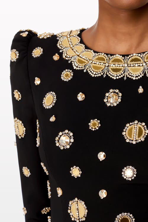 Jenny Packham Frency Mirror-embellished Puff-shoulders Maxi Dress In Black