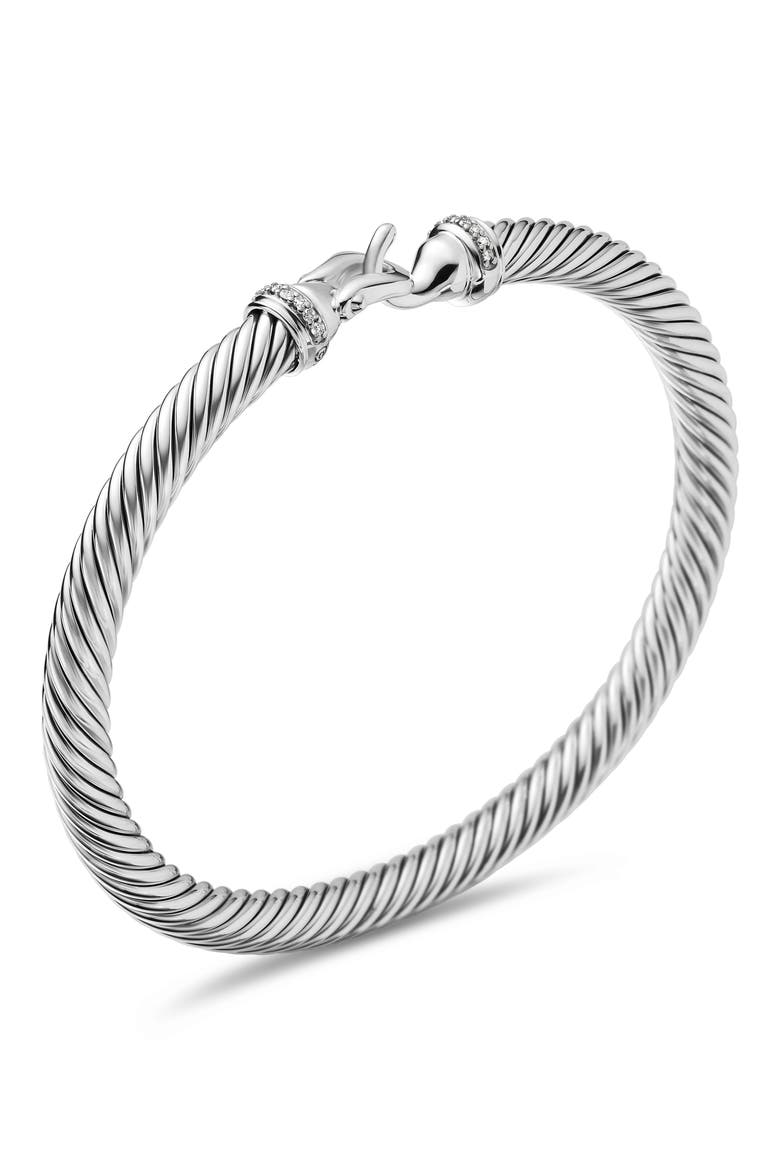 Buckle Classic Cable Bracelet in Sterling Silver with Pavé Diamonds, 5mm, Alternate, color, SILVER/ DIAMOND