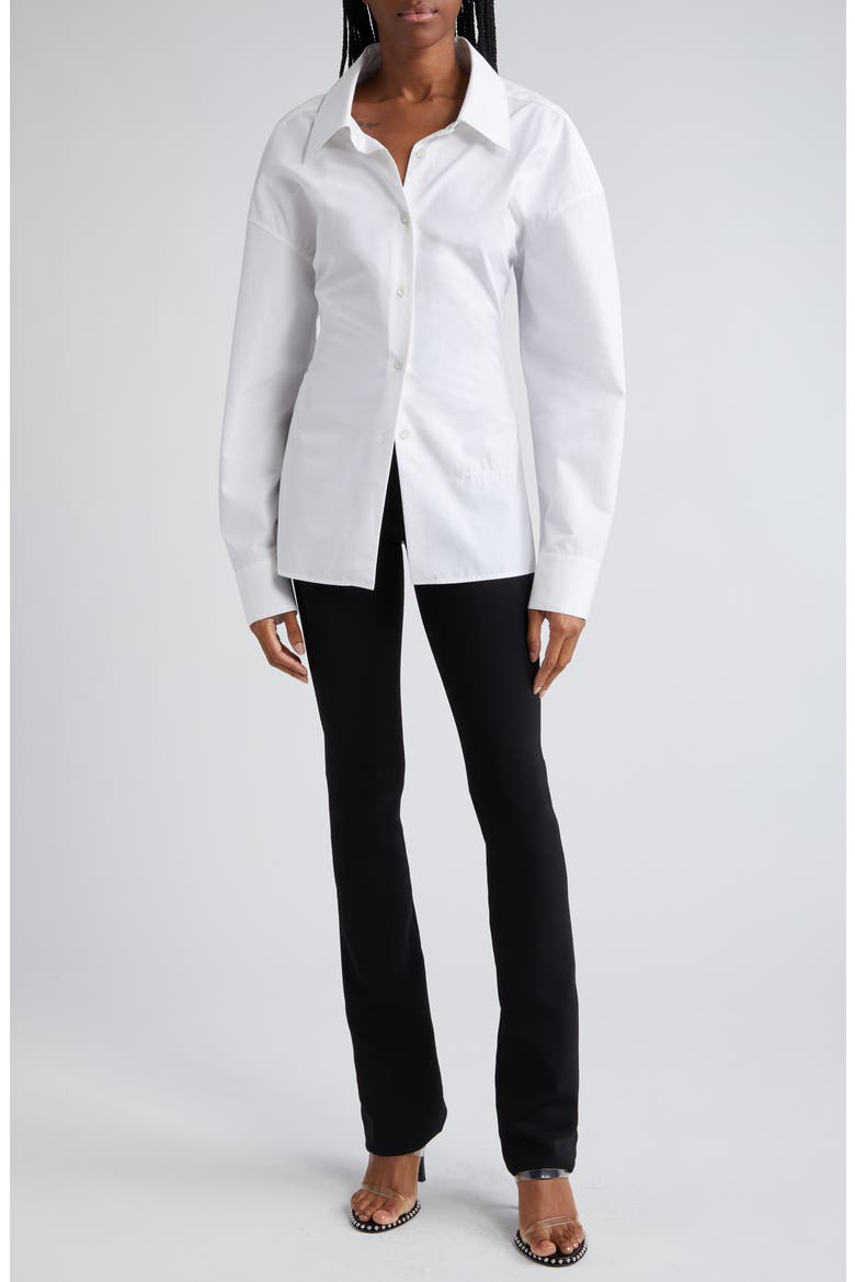Mixed Media Button-Up Shirt, Alternate, color, WHITE
