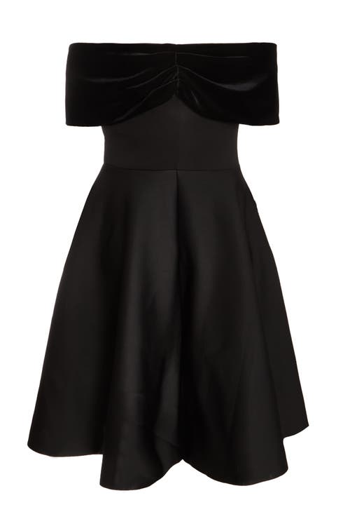 QUIZ QUIZ PLUS SIZE VELVET SCUBA KNIT BARDOT SKATER DRESS