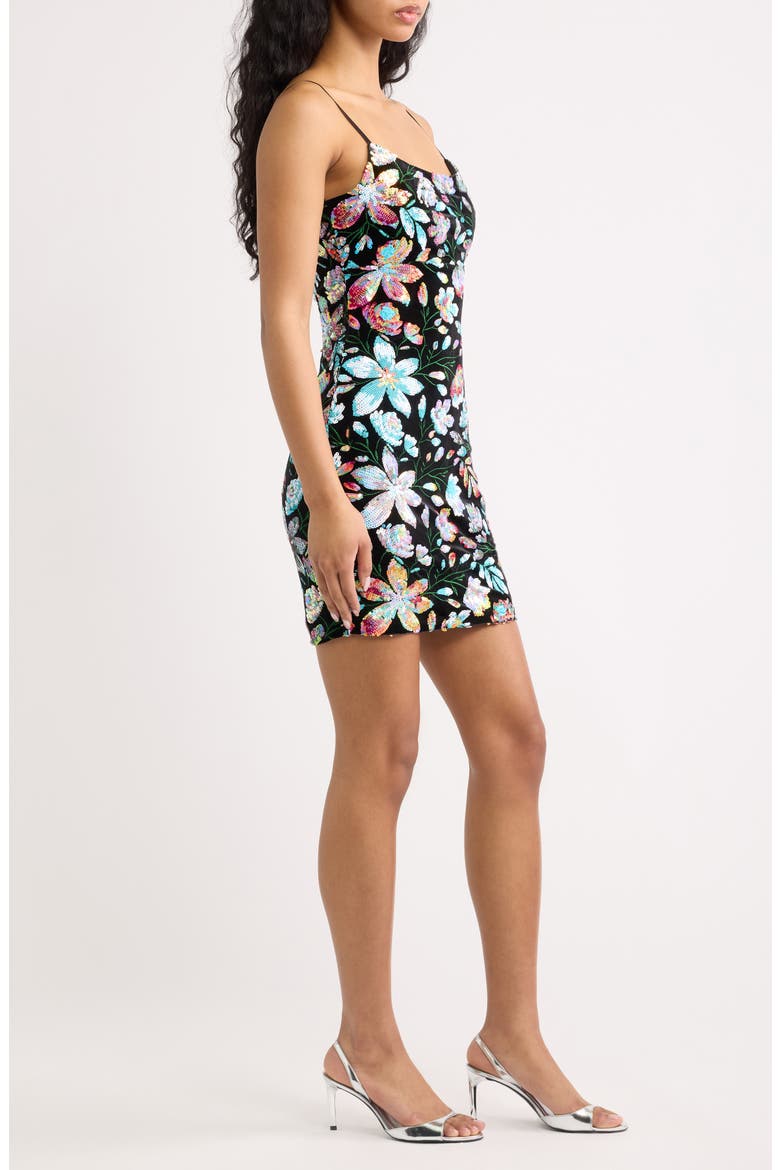 Sequin Floral Bodycon Minidress, Alternate, color, BLACK/ MULTI