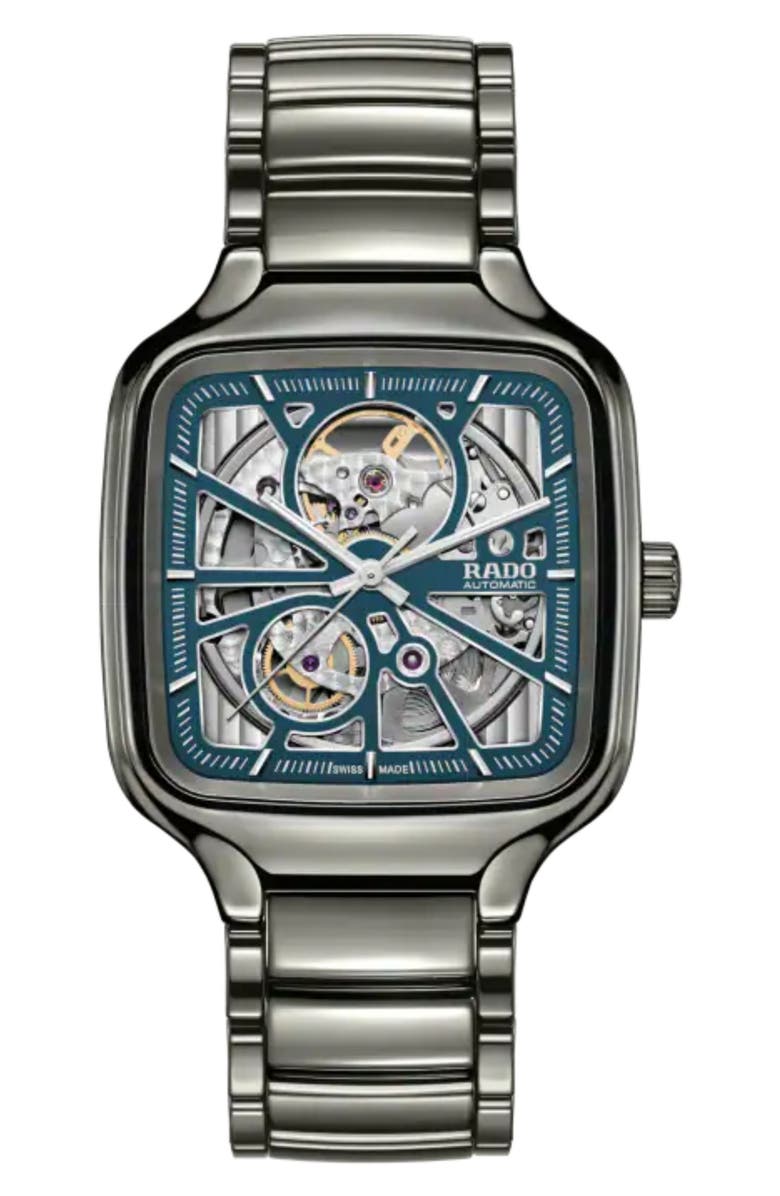 RADO True Square Automatic Open Heart Bracelet Watch, 38mm, Main, color, Blue