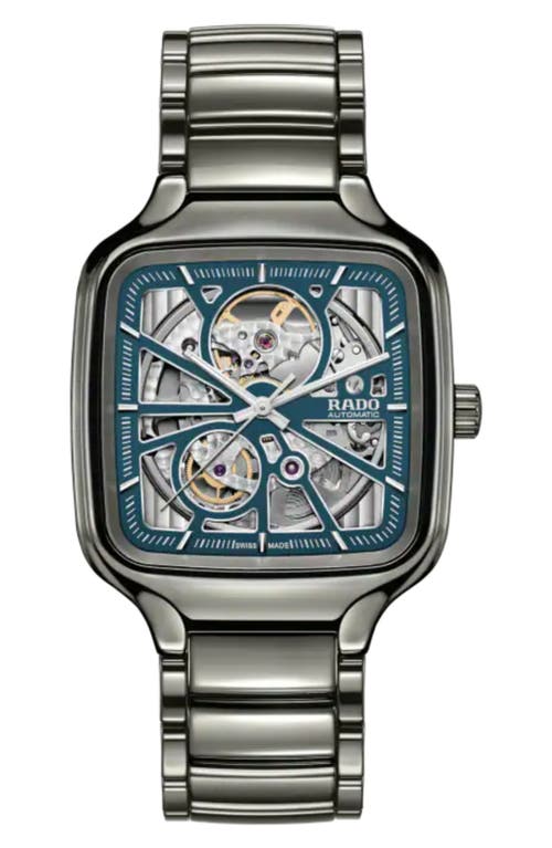 RADO True Square Automatic Open Heart Bracelet Watch, 38mm in Blue 