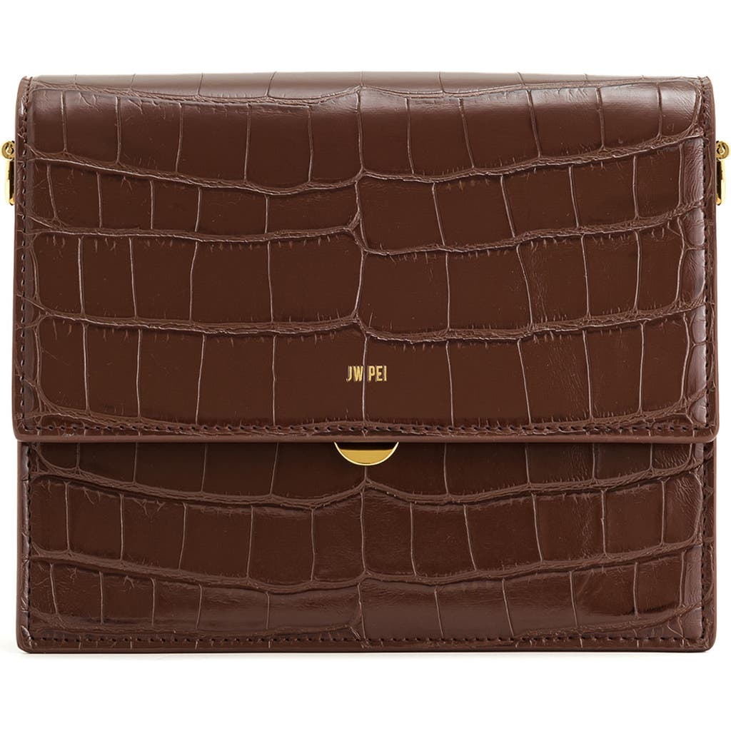 JW PEI Mini Flap Croc Embossed Faux Leather Crossbody Bag in Umber