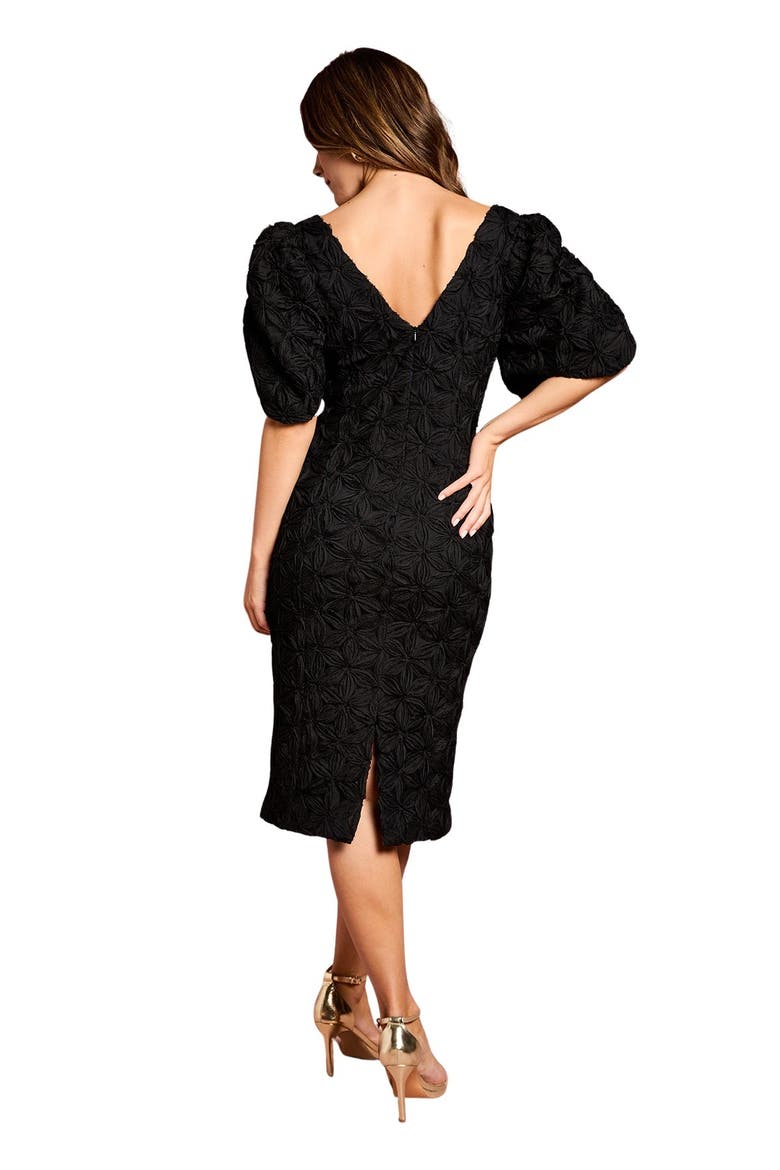 Floral Pleated Sleeve Pencil Dress, Alternate, color, Black