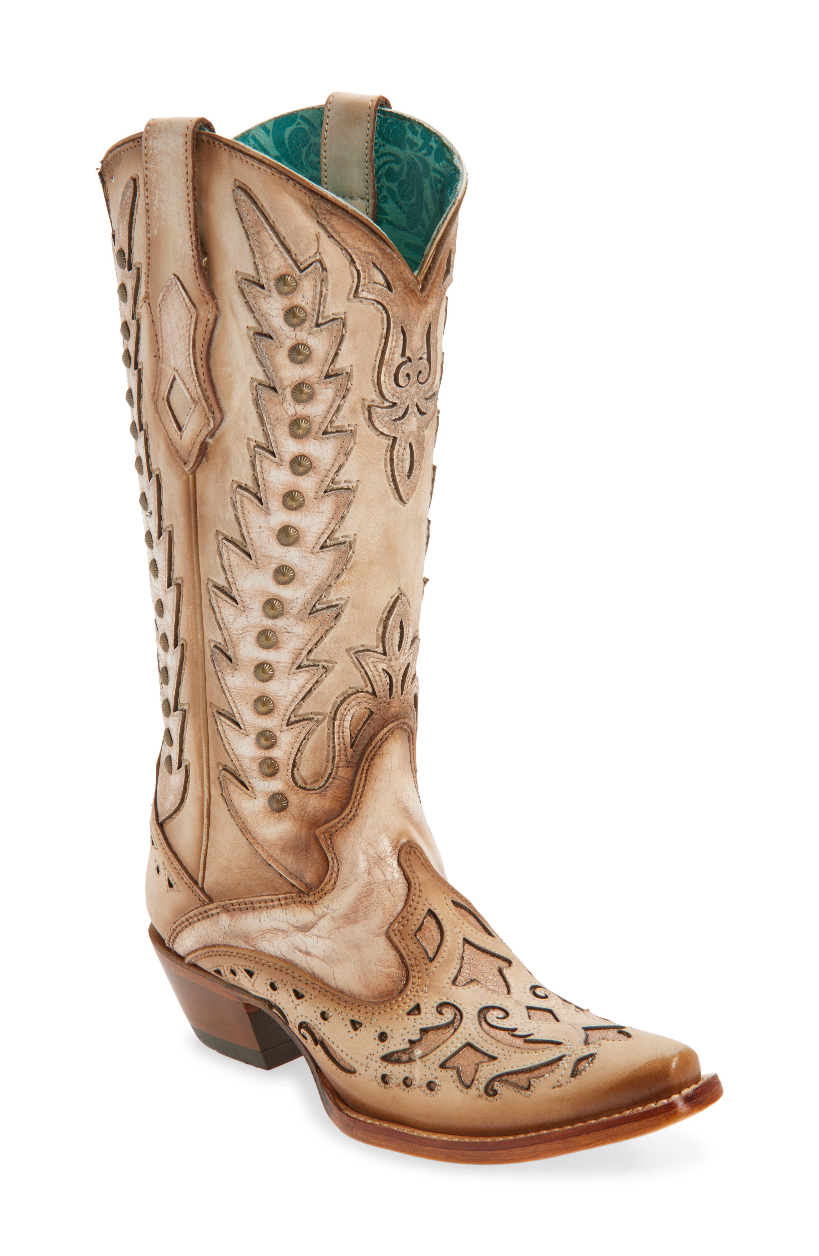 CORRAL Overlay Mid Calf Western Boot, Main, color, Sand