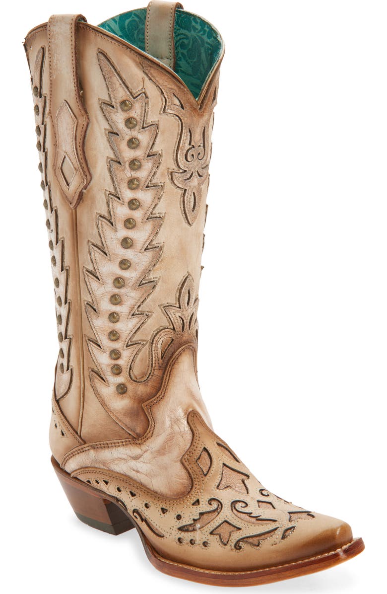 CORRAL Overlay Mid Calf Western Boot, Main, color, Sand