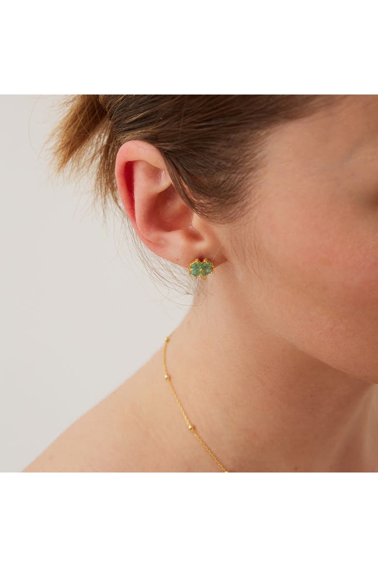 Four Leaves Clover Sterling Silver Stud Earring - Green, Alternate, color, Gold