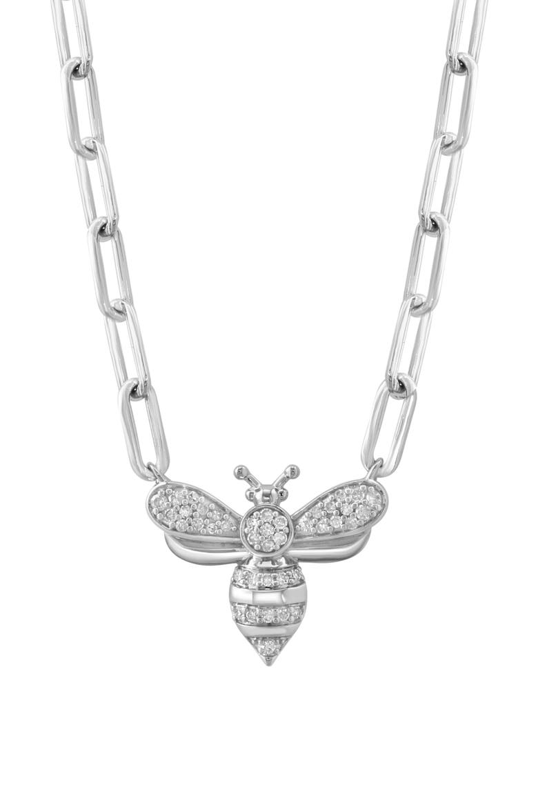 Diamond Bee Pendant Paperclip Necklace, Alternate, color, SILVER