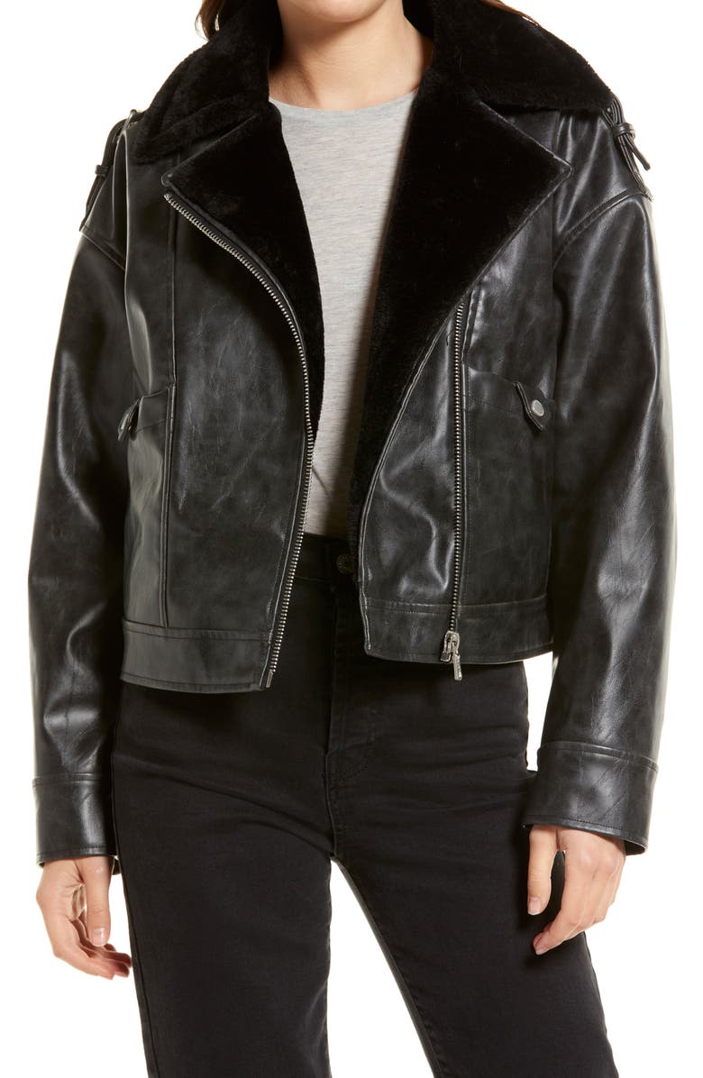 Avec Les Filles Faux Shearling Moto Jacket, Main, color,