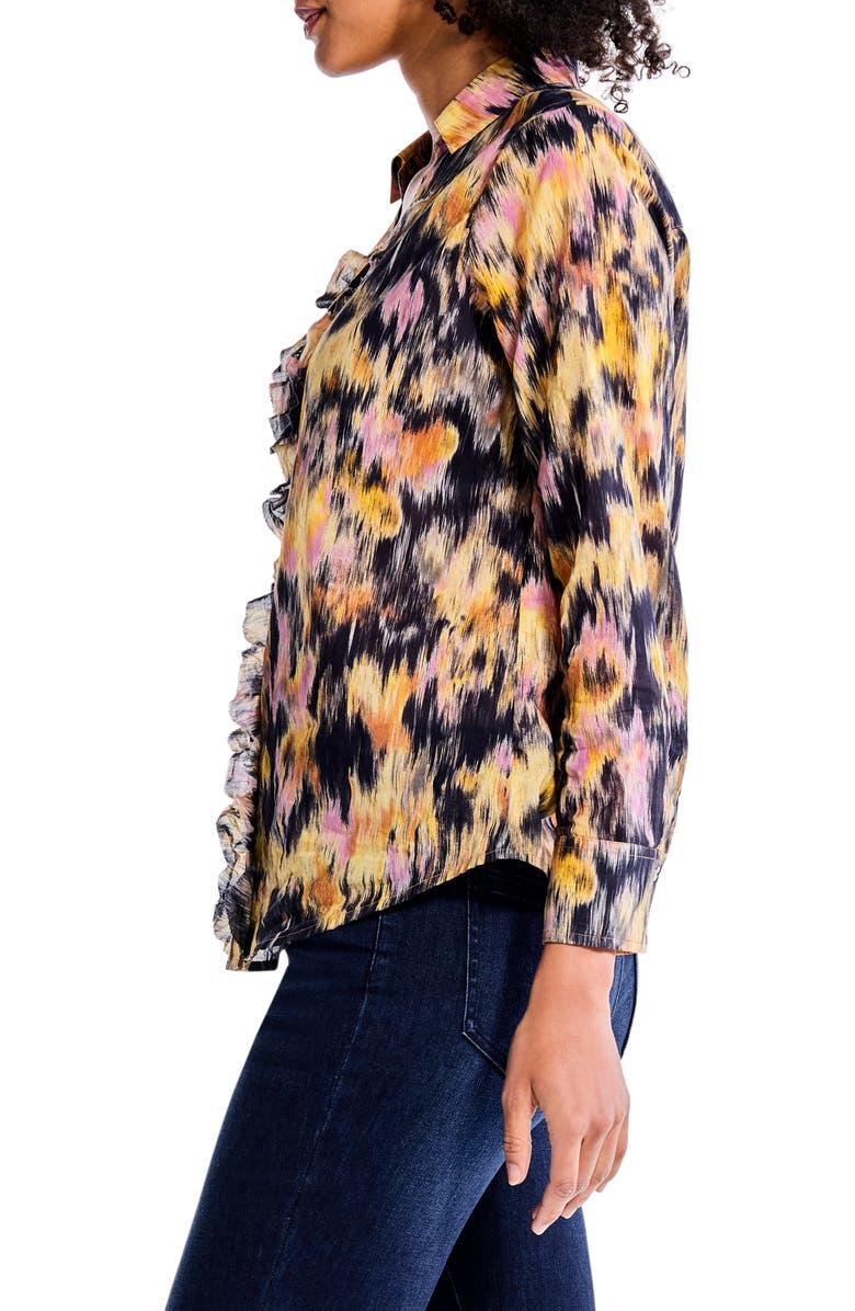 NIC+ZOE Dreamy Refined Floral Ruffle Cotton Button-Up Shirt, Alternate, color,