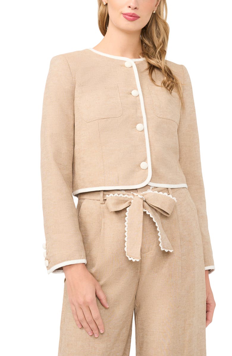 CeCe Contrast Trim Jacket, Main, color, Toffee