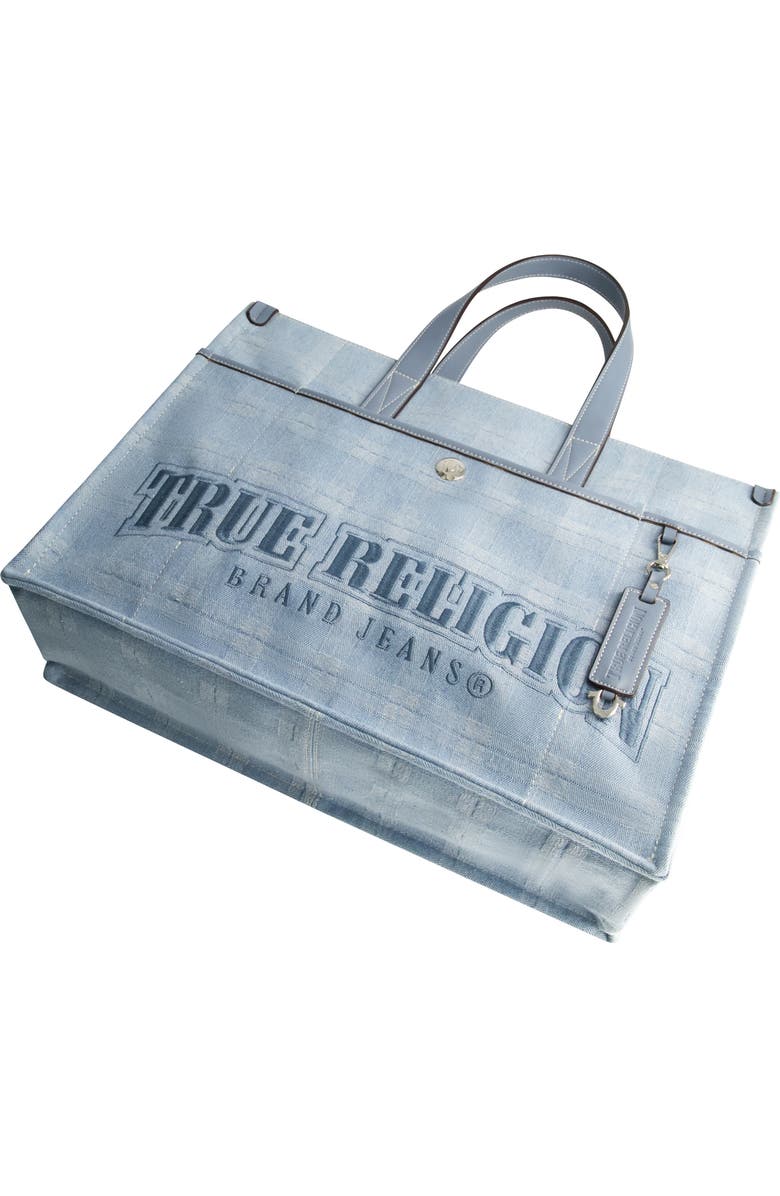 True Religion Stripe Denim City Tote, Alternate, color,