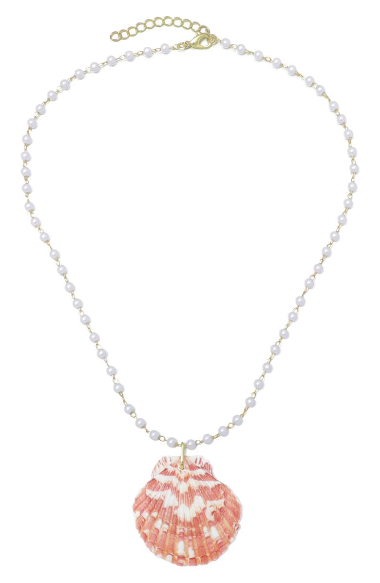 Adornia Faux Pearl Shell Pendant Necklace, Alternate, color, Pink