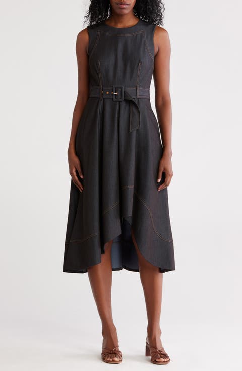 Denim Belted High/Low Dress