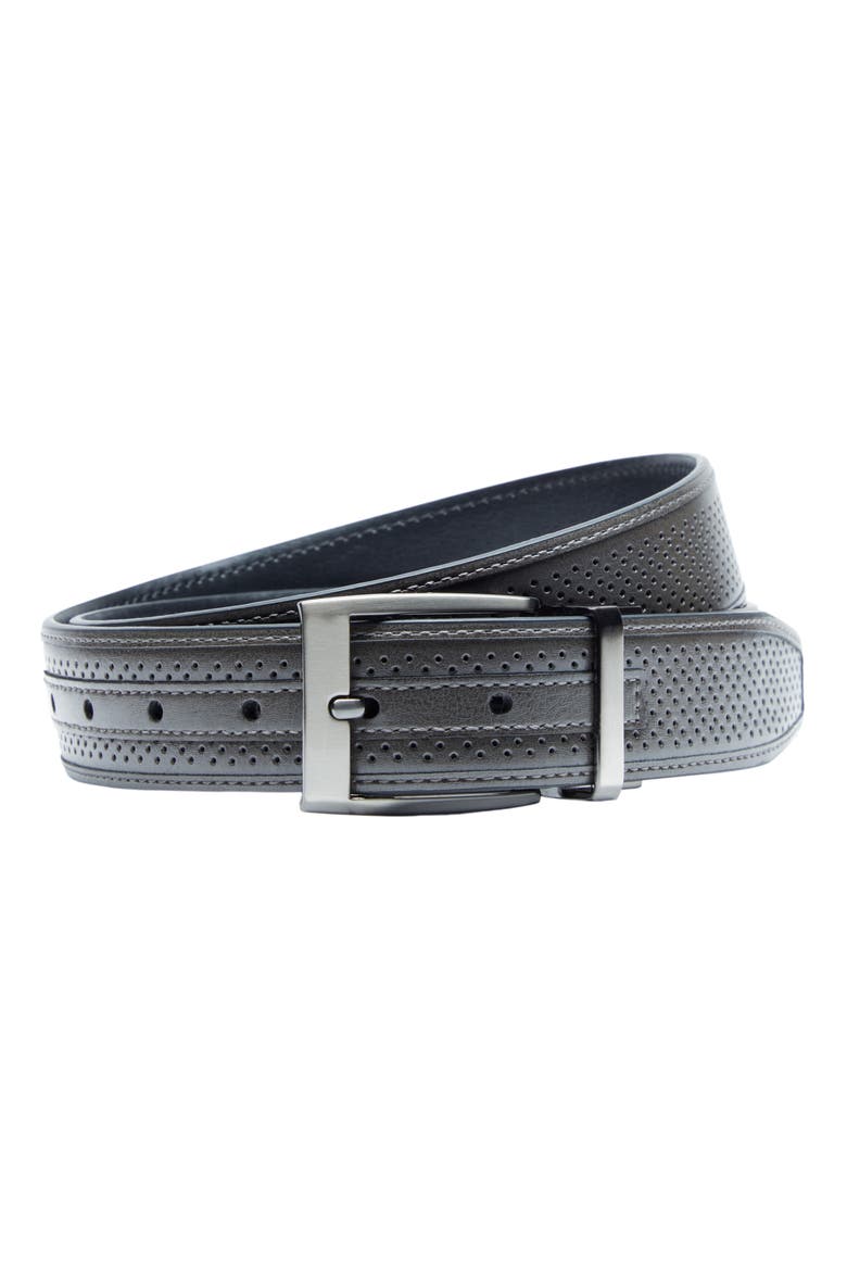 Tour Perforated & Smooth Reversible Leather Belt, Main, color, GREY/ BLACK