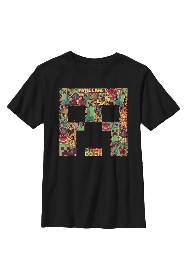 Boy's Minecraft Creeper Collage  Graphic T-Shirt, Main, color, Black