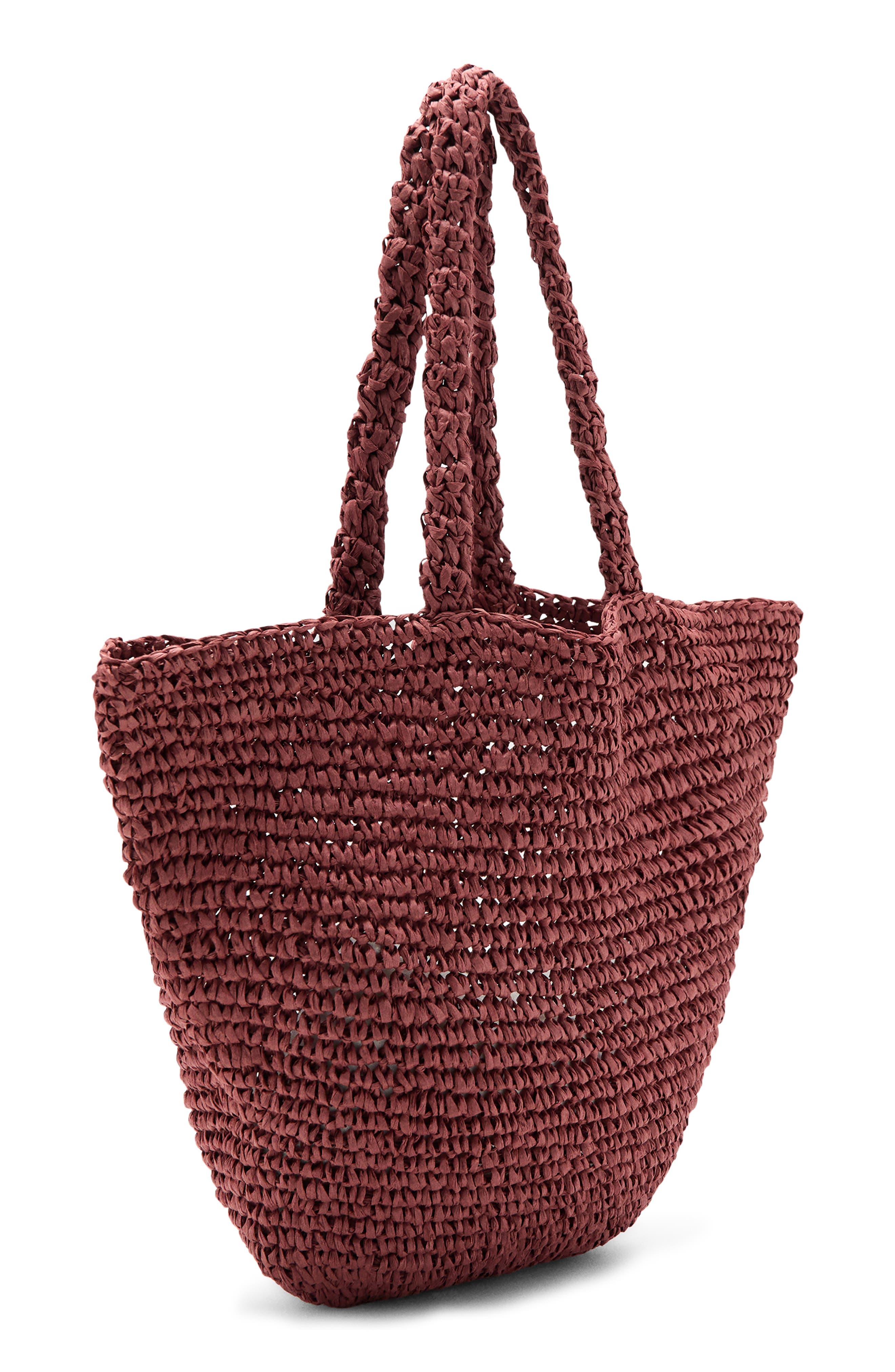 MANGO TEEN Natural Fiber Tote, Alternate, color, Burgundy