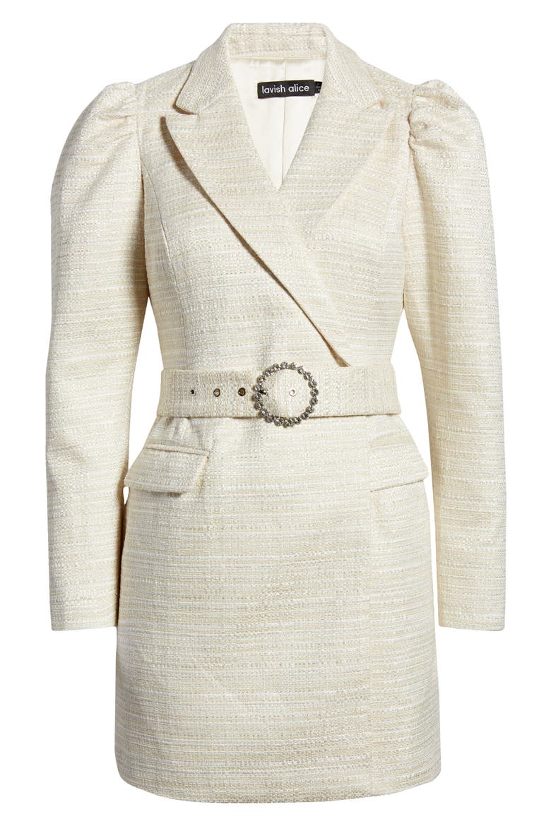 Puff Long Sleeve Belted Minidress, Alternate, color, WHITE BOUCLE