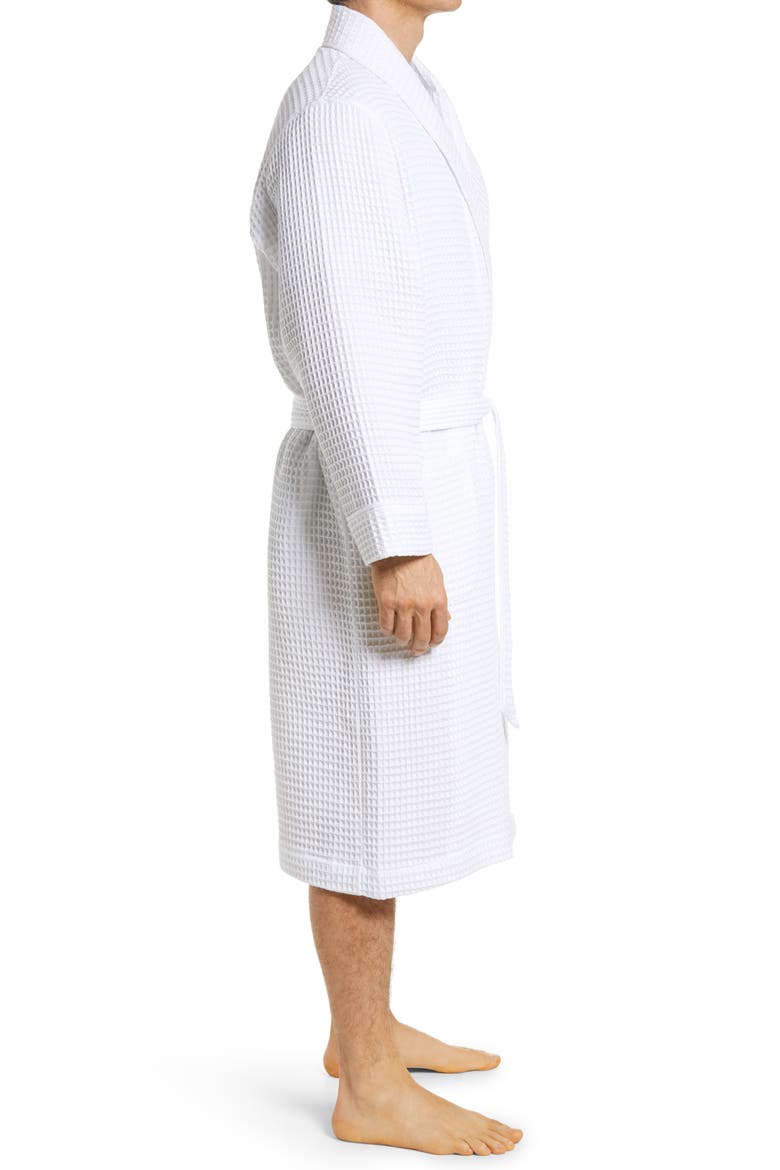 Men's Waffle Knit Cotton Robe, Alternate, color, WHITE