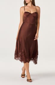 ASTR the Label Abrianna Lace Trim Satin Midi Dress