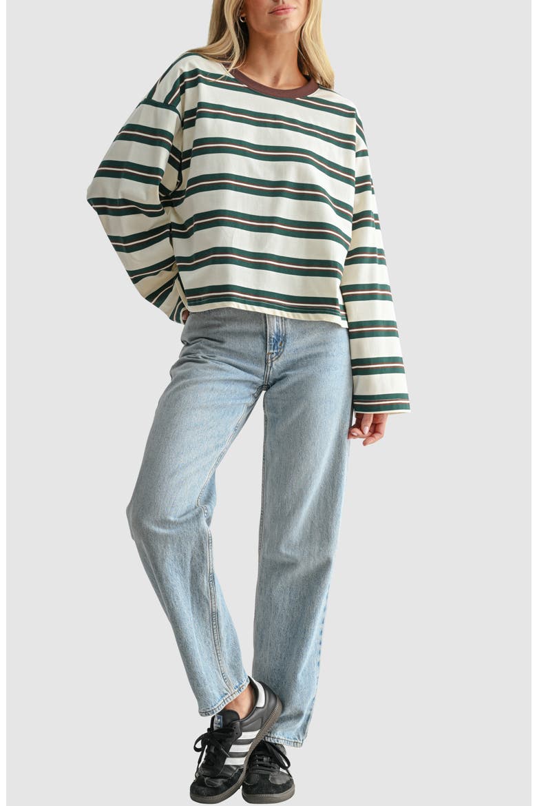Striped Long Sleeve T-Shirt, Alternate, color, IVORY GREEN STRIPE