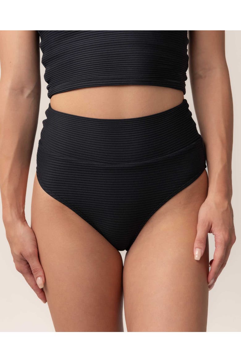 Flat Rib Mid Rise Swim Bottom, Main, color, Black