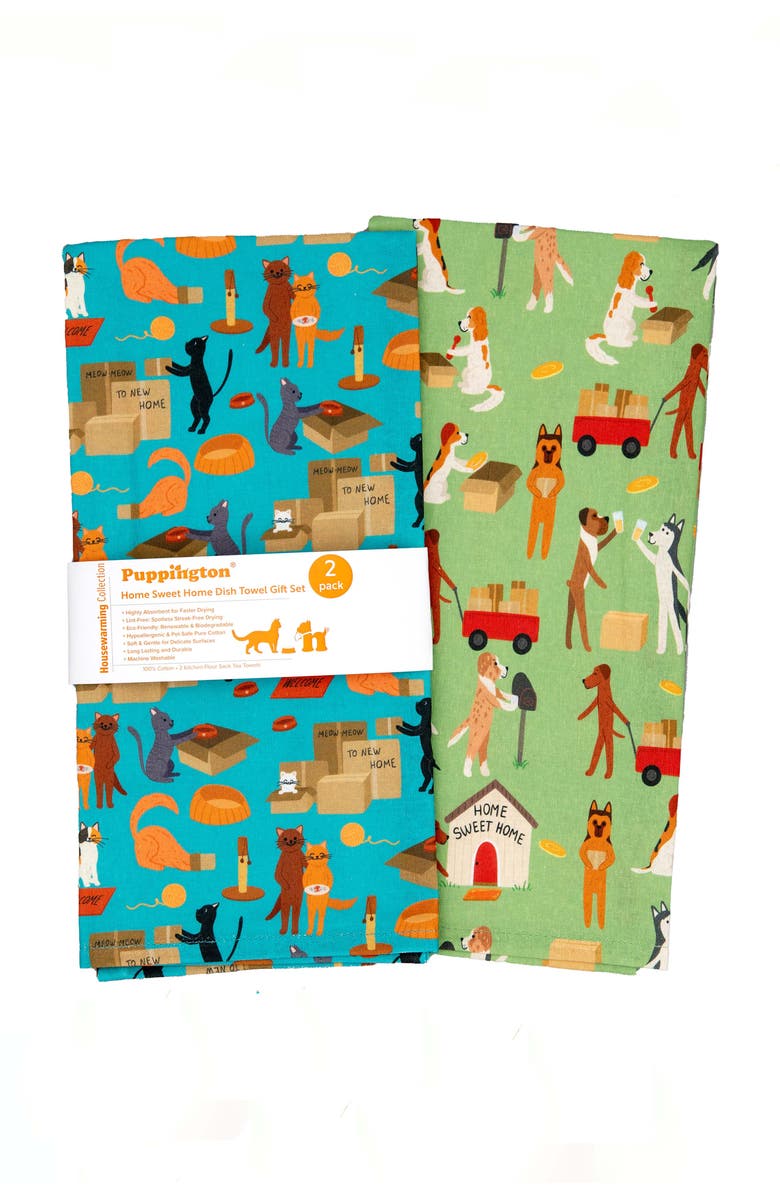 Puppington Dog & Cat Kitchen Towels, Main, color, Home Sweet Home