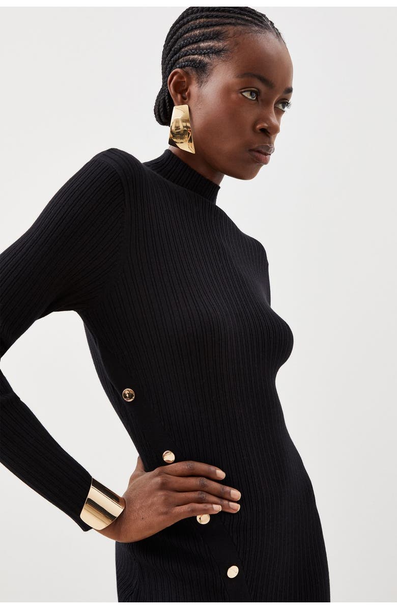 Karen Millen Viscose Popper Split Knit Midi Dress, Alternate, color, Black