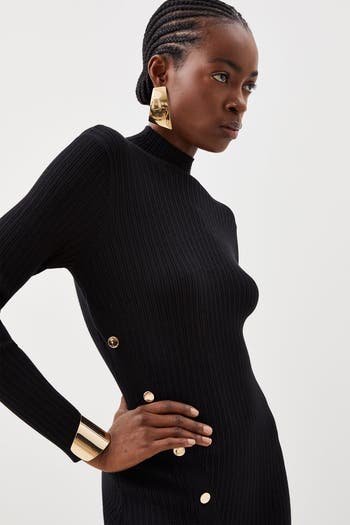 Viscose Popper Split Knit Midi Dress