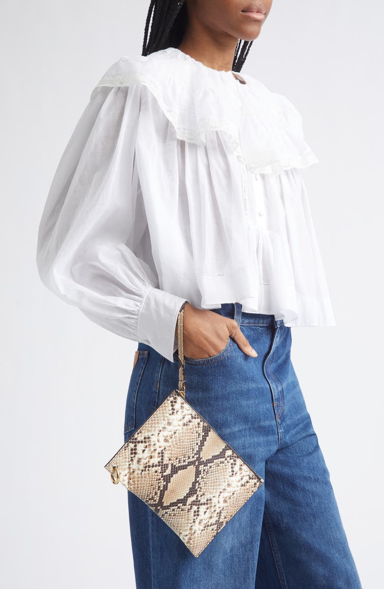 Chloé Spin Snakeskin Embossed Leather Zip Pouch, Alternate, color,