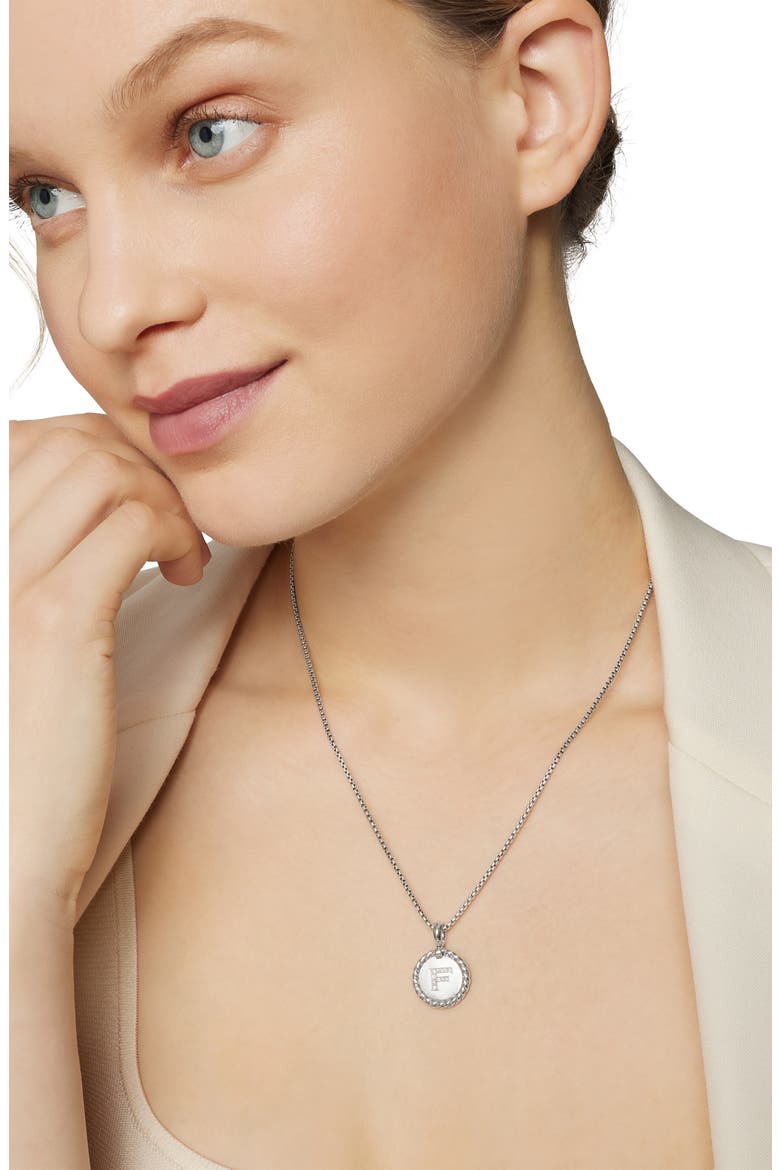 Initial Charm Necklace with Diamonds, Alternate, color, SILVER/ DIAMOND-F