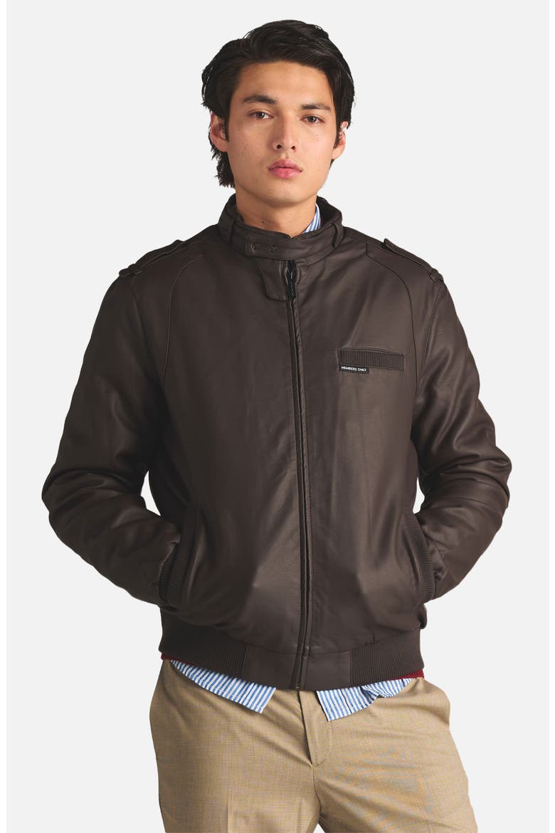 Men's Faux Leather Iconic Racer Jacket, Alternate, color, dark brown