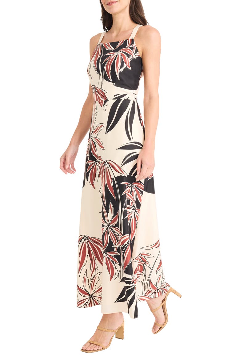 Leaf Print Maxi Dress, Alternate, color, BROWN/ WHITE/ BLACK