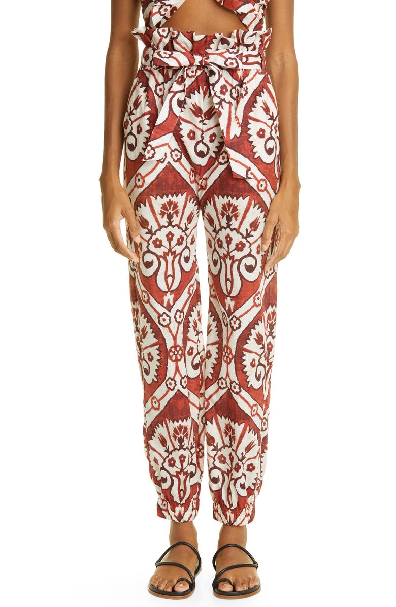 Johanna Ortiz Nomadic Hunting Paperbag Waist Organic Cotton Pants, Main, color, 