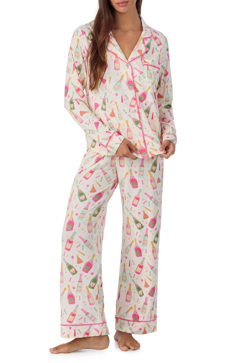 Room Service Pjs Piped Jersey Pajamas, Main, color, White/ Print