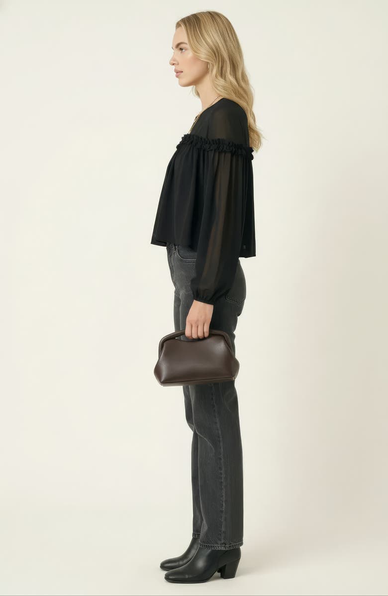 Modenaire Sheer Long Sleeve Blouse with Ruffled Trim and Flowing Silhouette, Alternate, color, Black