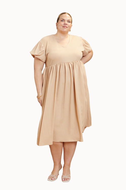 Fashion-szn Curve Puff Sleeve Smock Dress In Neutral