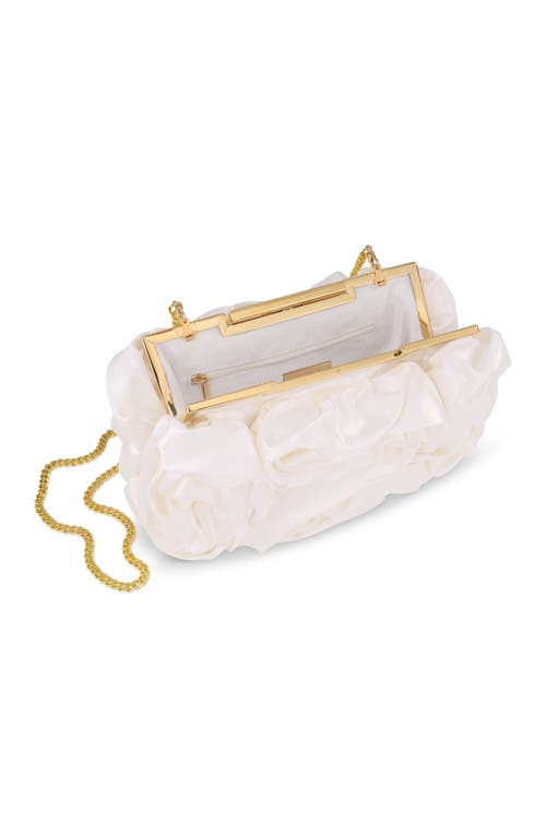 Badgley Mischka Jett Silk Satin Rosette Clutch In White