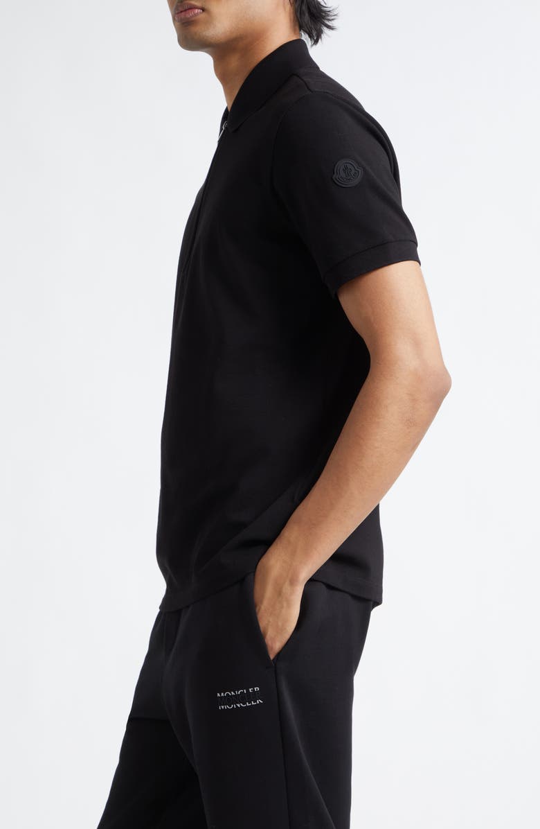 Moncler Cotton Pique Zip Polo, Alternate, color, Black