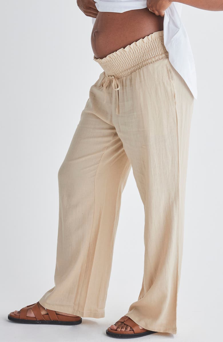 Angel Maternity Smocked Waist Linen Maternity Pants, Alternate, color, 