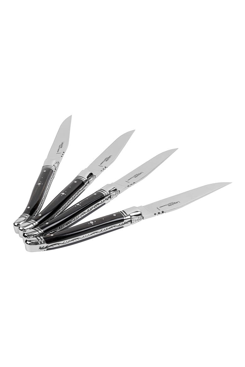 Set of 4 Laguiole Steak Knives, Alternate, color, BLACK