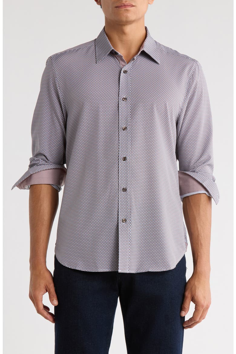 Geometric Slim Fit Stretch Button-Up Shirt, Main, color, WHITE/ BLUE